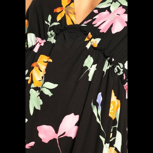 NWT LULUS Beloved Bae Black Floral Print Tie-Strap Tiered Maxi Dress - Picture 10 of 10